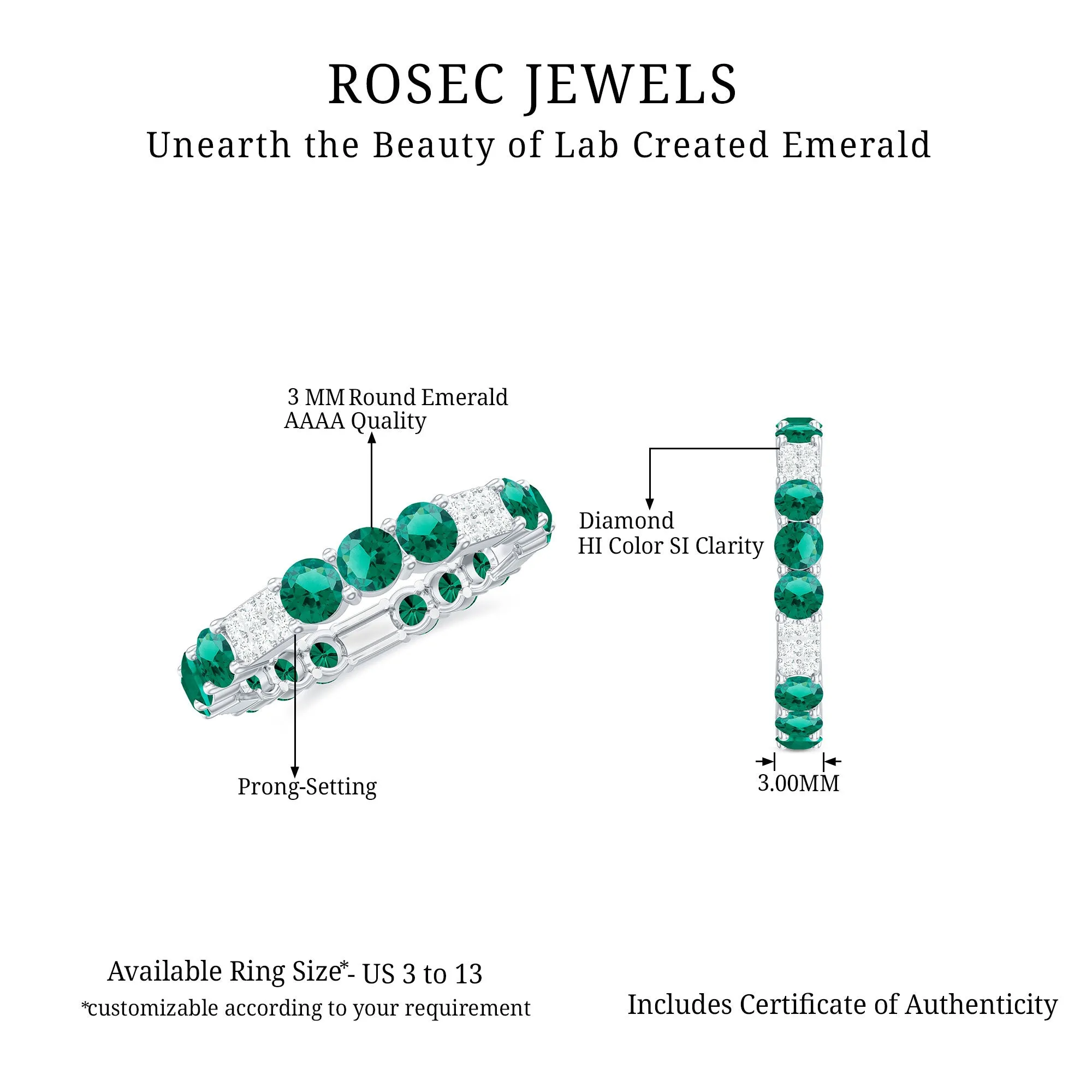 Lab Grown Emerald and Diamond Designer Full Eternity Ring