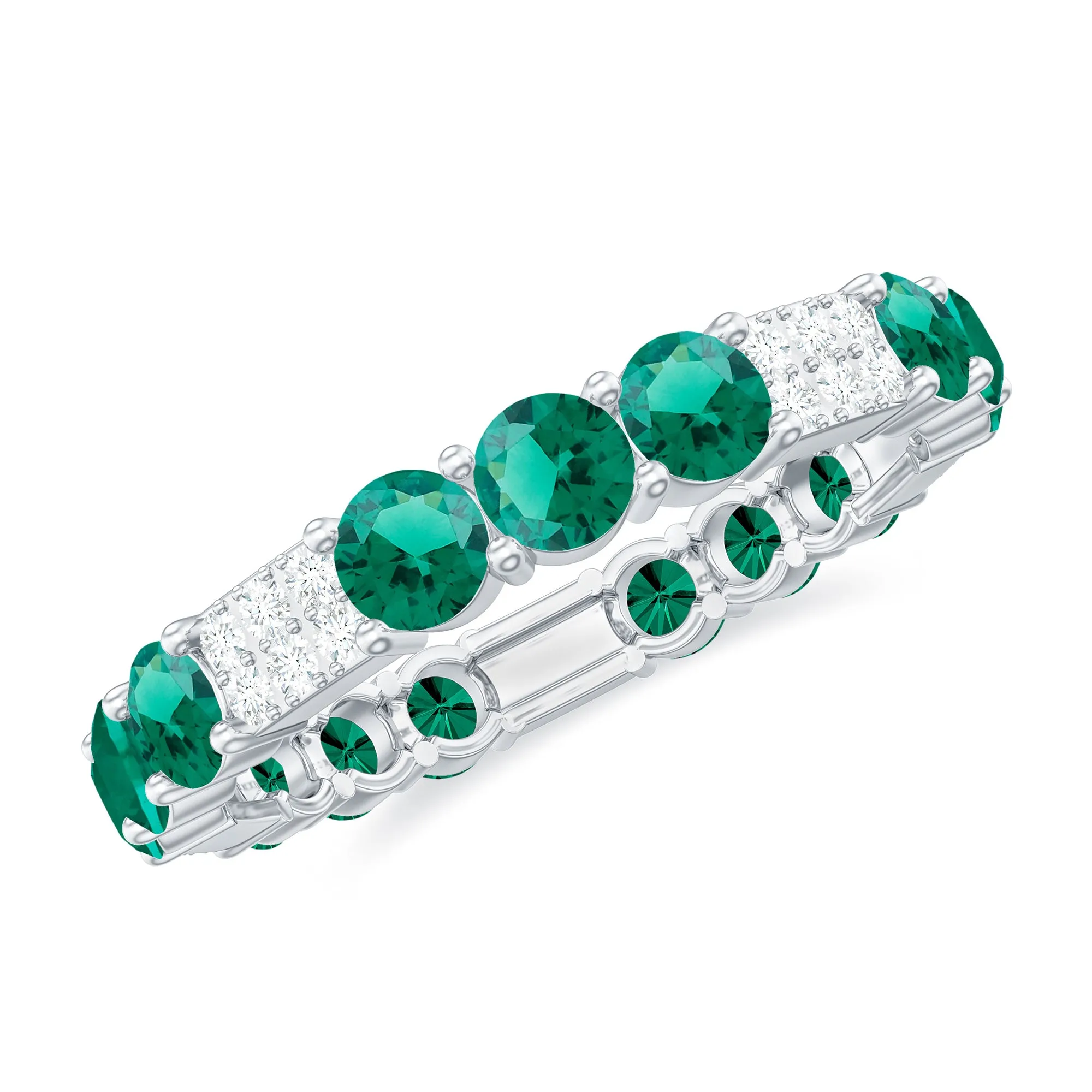 Lab Grown Emerald and Diamond Designer Full Eternity Ring