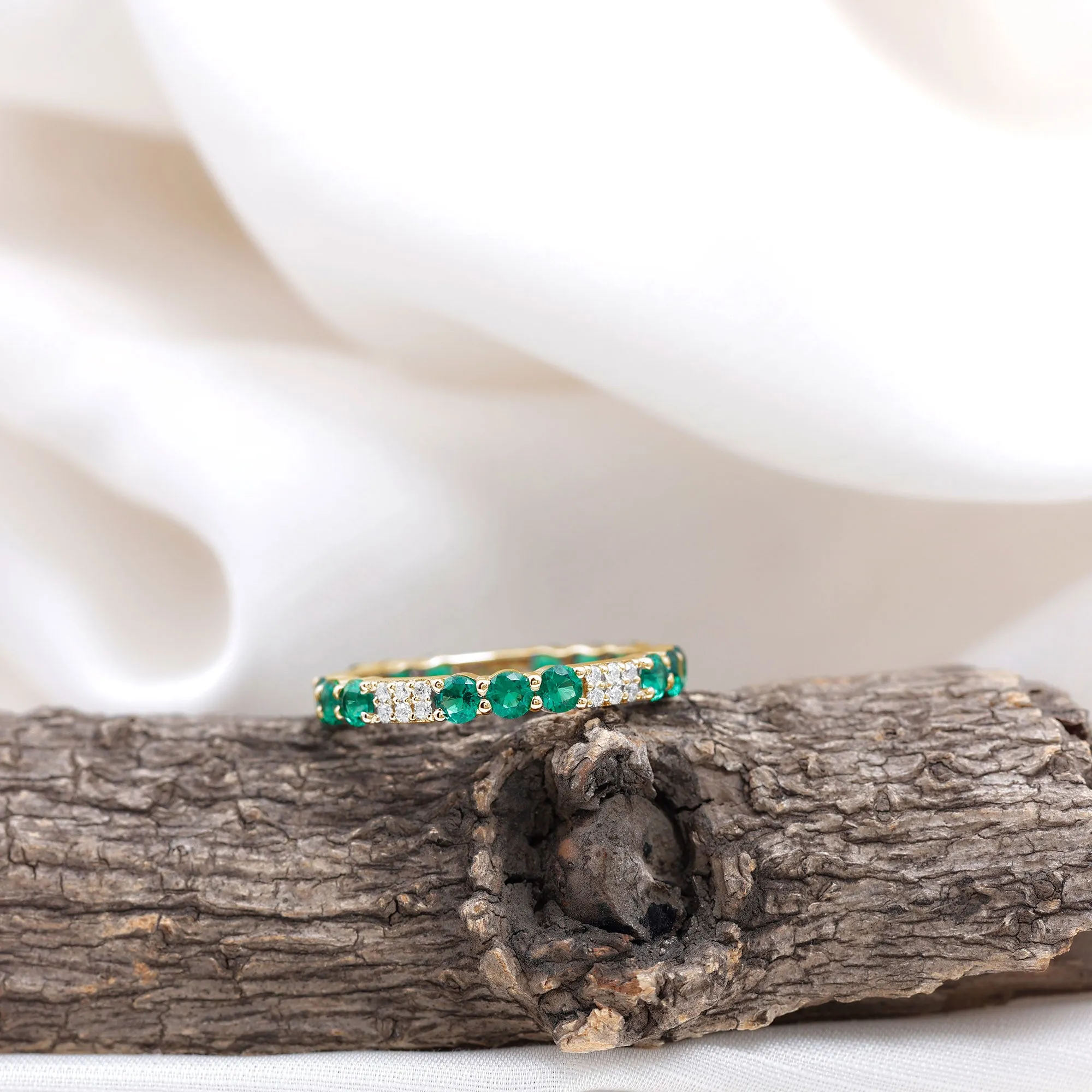 Lab Grown Emerald and Diamond Designer Full Eternity Ring