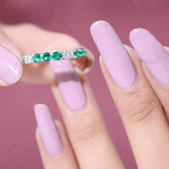 Lab Grown Emerald and Diamond Designer Full Eternity Ring