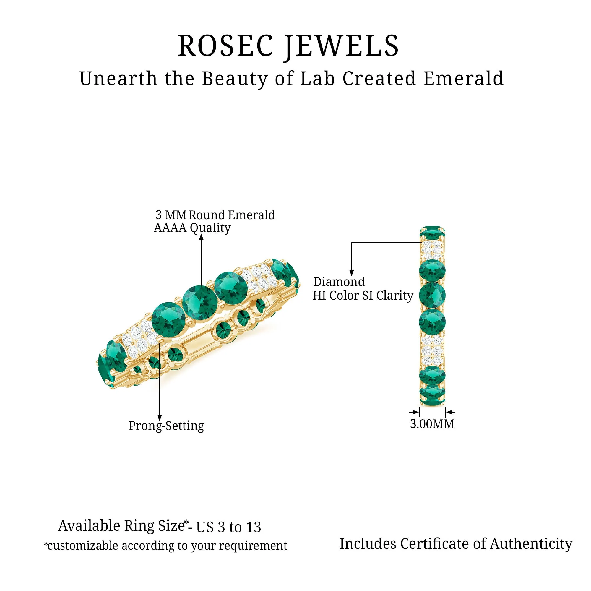 Lab Grown Emerald and Diamond Designer Full Eternity Ring