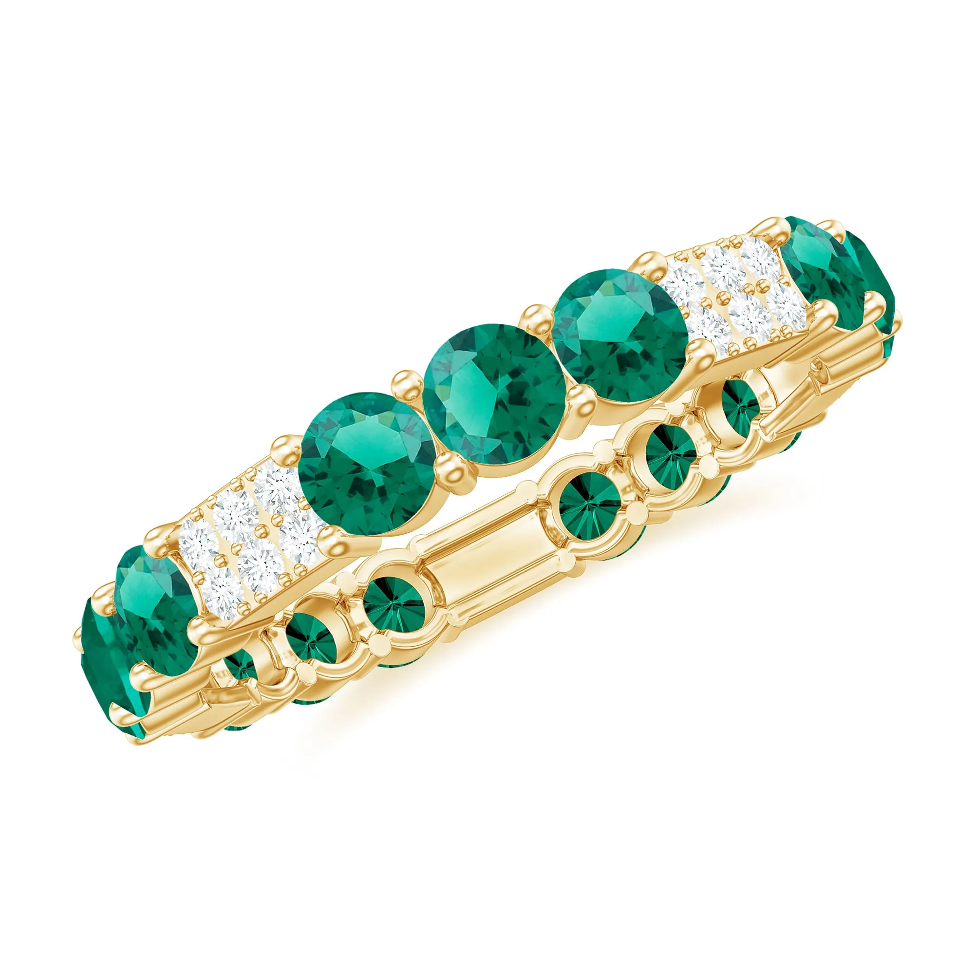 Lab Grown Emerald and Diamond Designer Full Eternity Ring