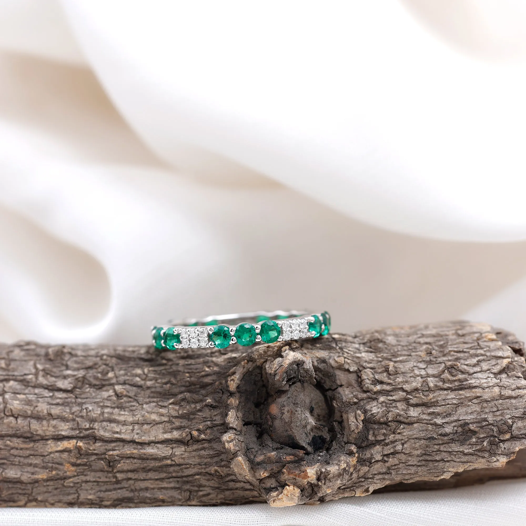 Lab Grown Emerald and Diamond Designer Full Eternity Ring