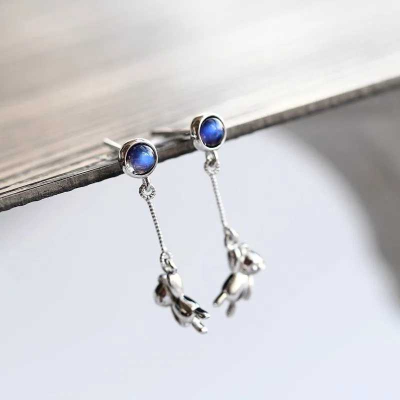 Ladies Balloon Bear Sterling Silver Moonstone Earrings Stud Earrings For Women