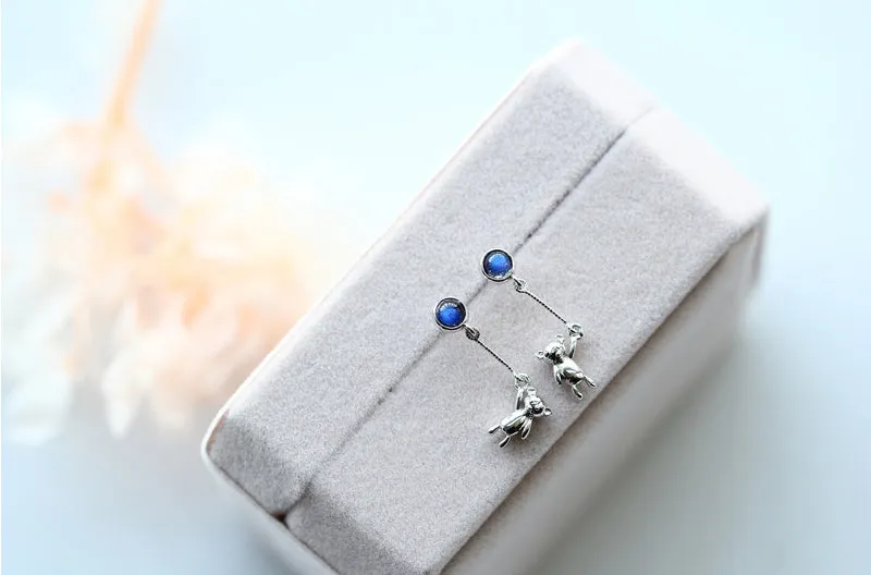 Ladies Balloon Bear Sterling Silver Moonstone Earrings Stud Earrings For Women