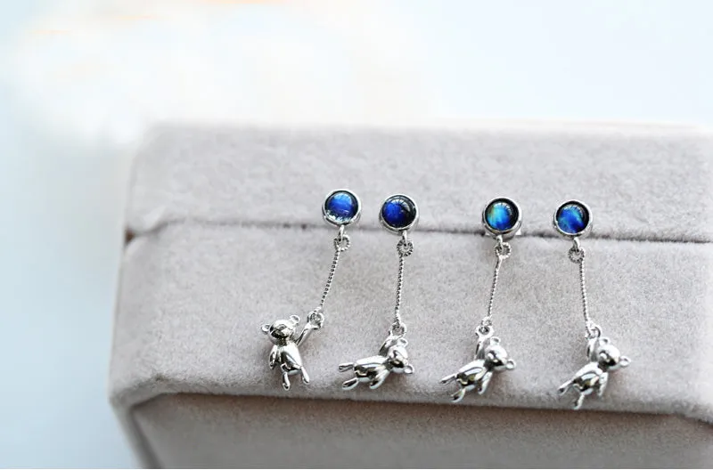 Ladies Balloon Bear Sterling Silver Moonstone Earrings Stud Earrings For Women
