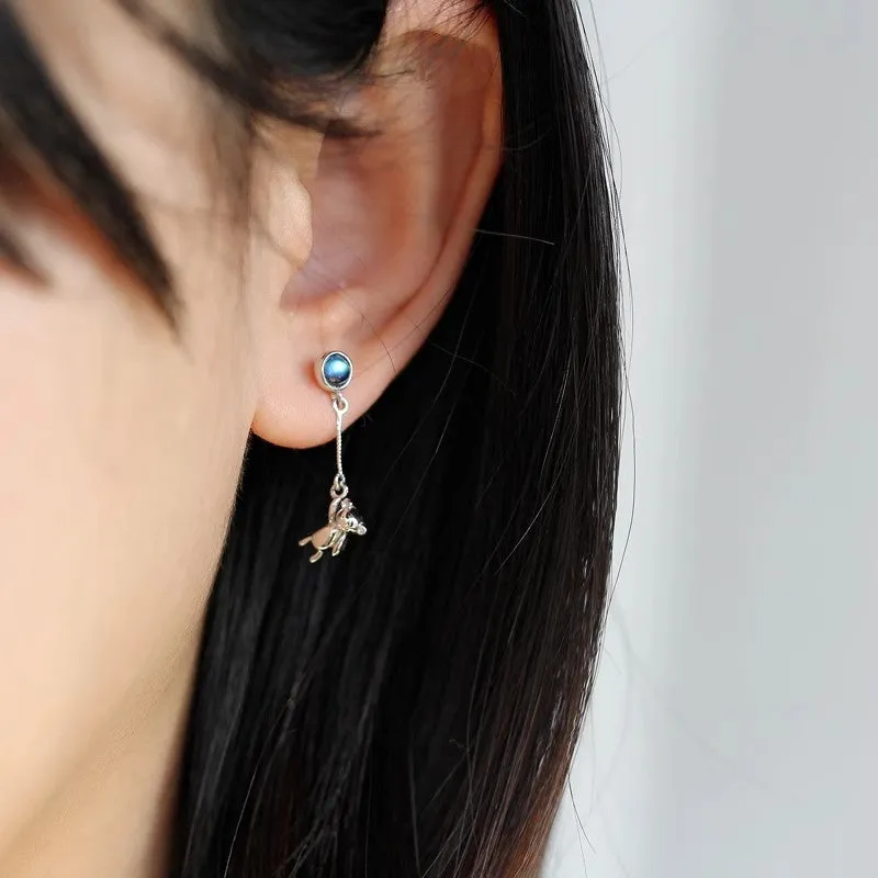 Ladies Balloon Bear Sterling Silver Moonstone Earrings Stud Earrings For Women