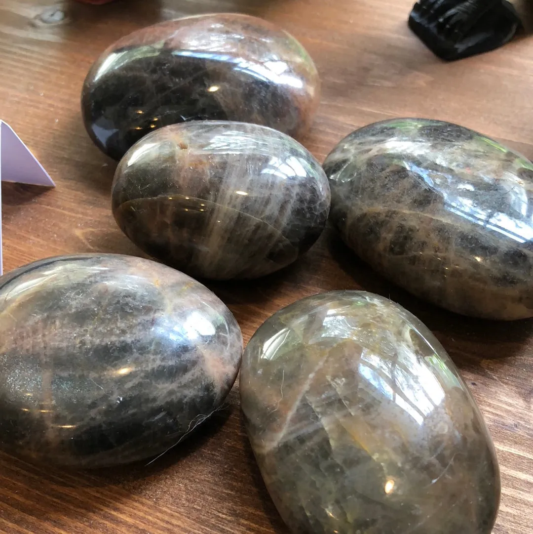 Large Black Moonstone Palm Stone