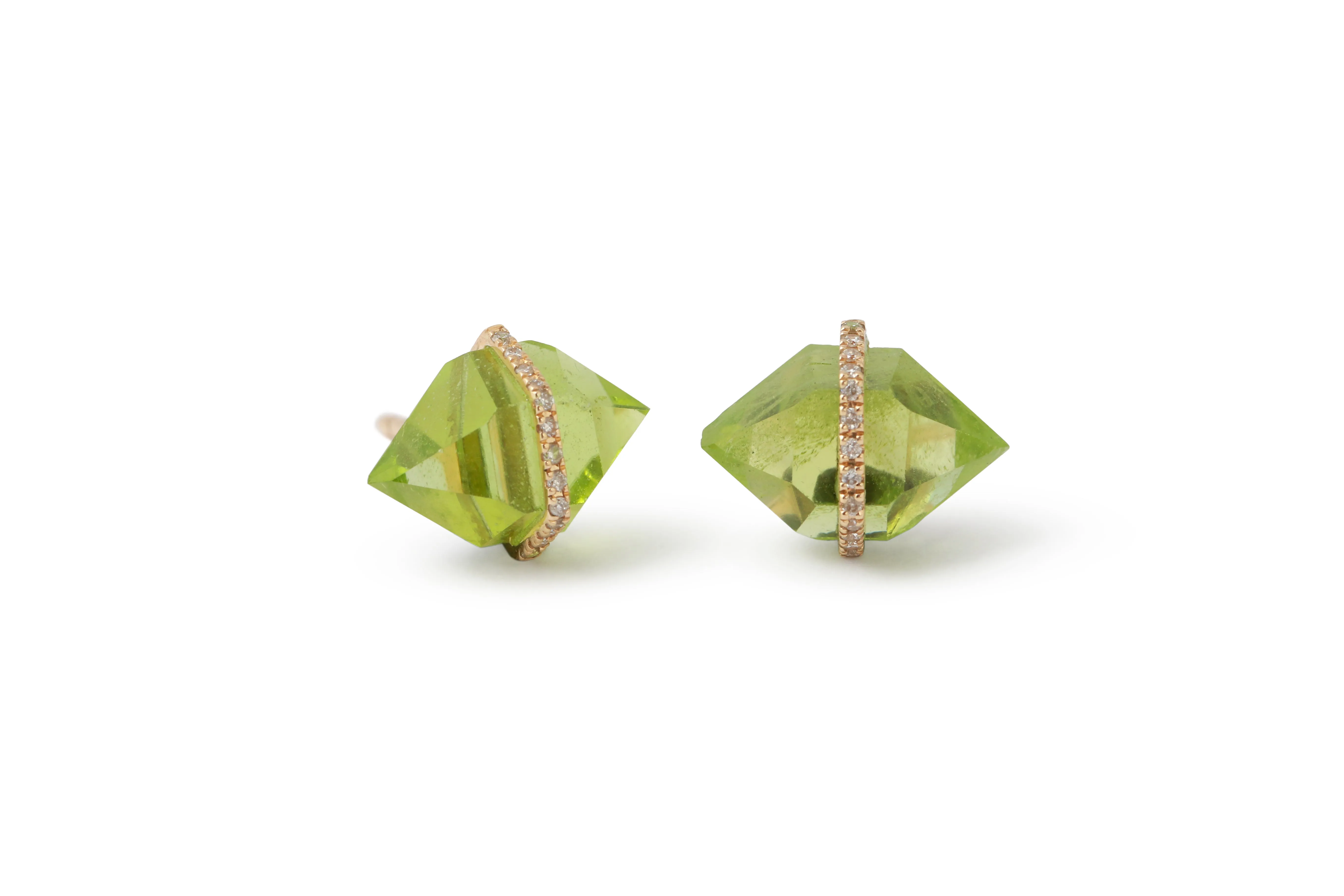 Large Herkimer Cut Peridot Micropave Bezel Stud Earrings
