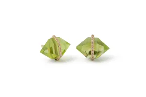Large Herkimer Cut Peridot Micropave Bezel Stud Earrings