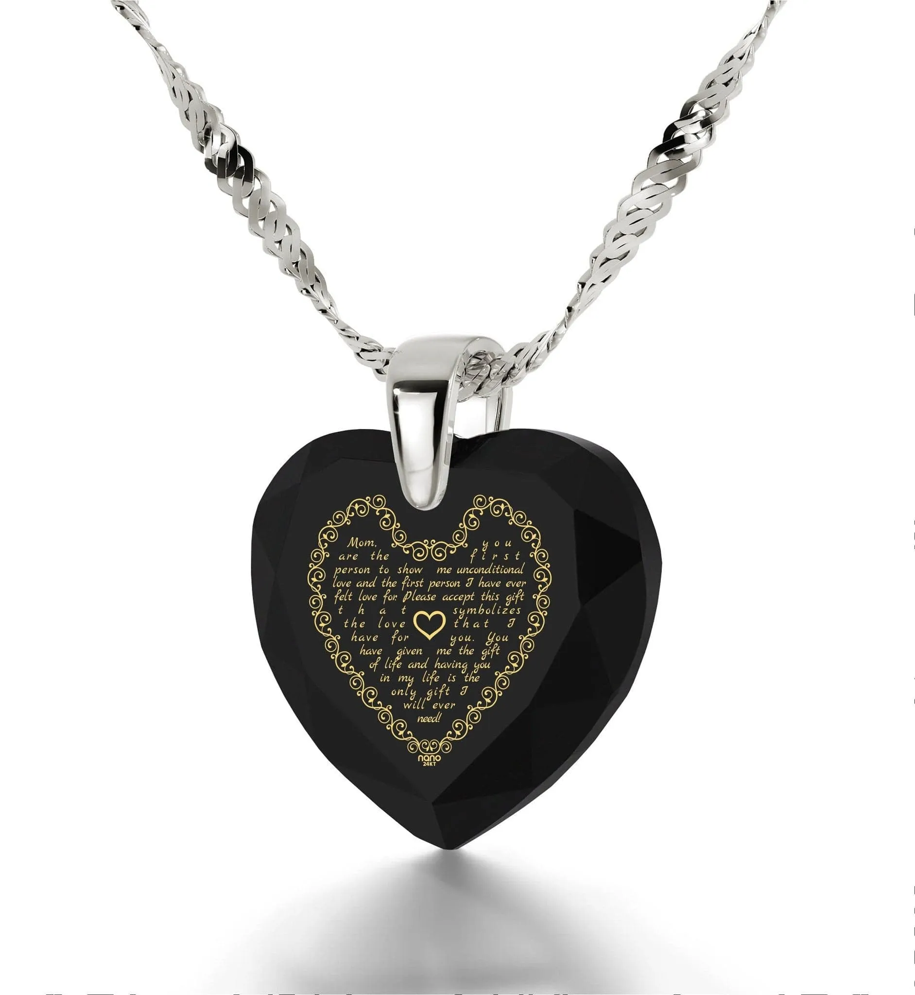 Letter to Mom, 925 Sterling Silver Necklace, Zirconia
