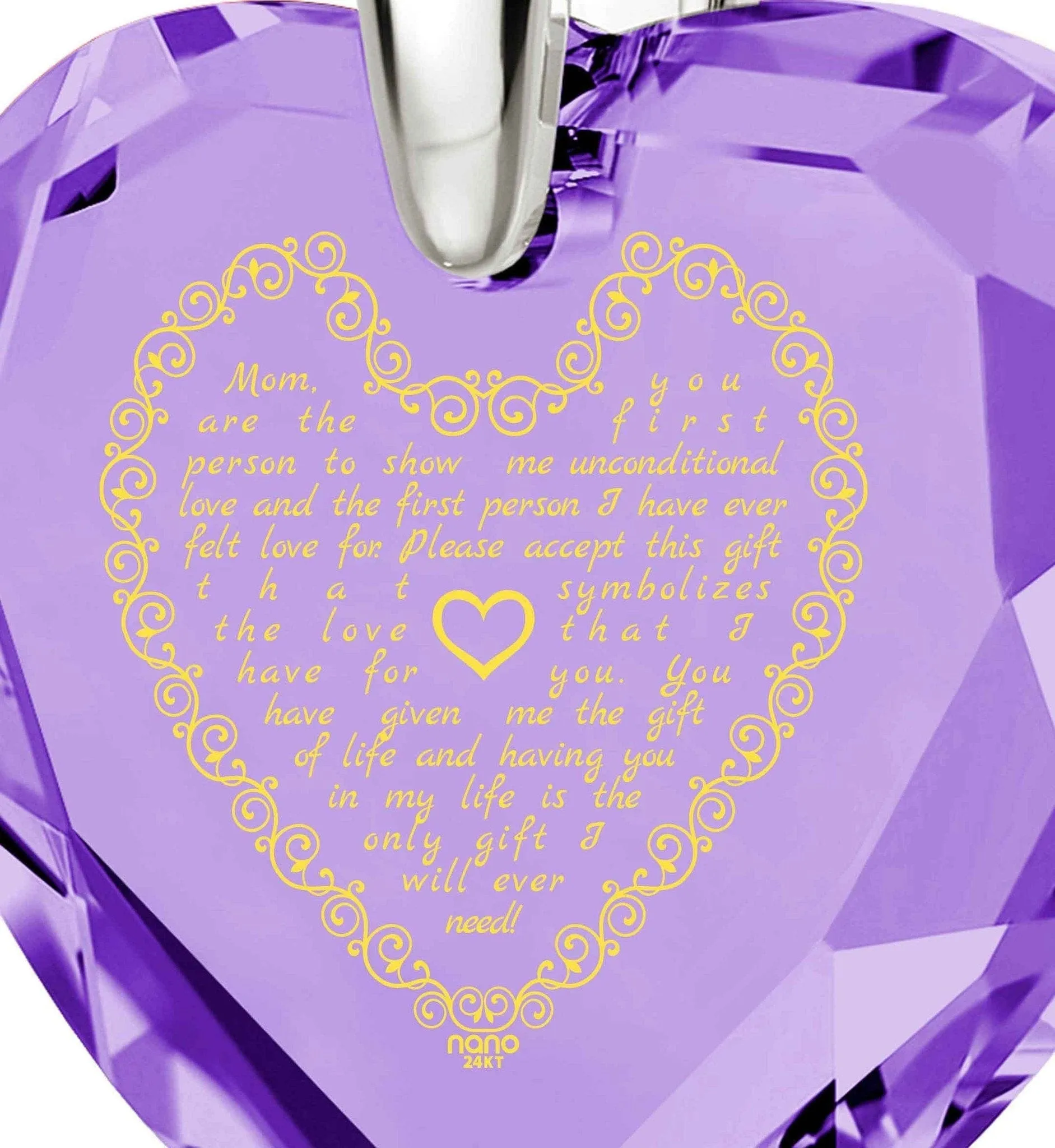 Letter to Mom, 925 Sterling Silver Necklace, Zirconia