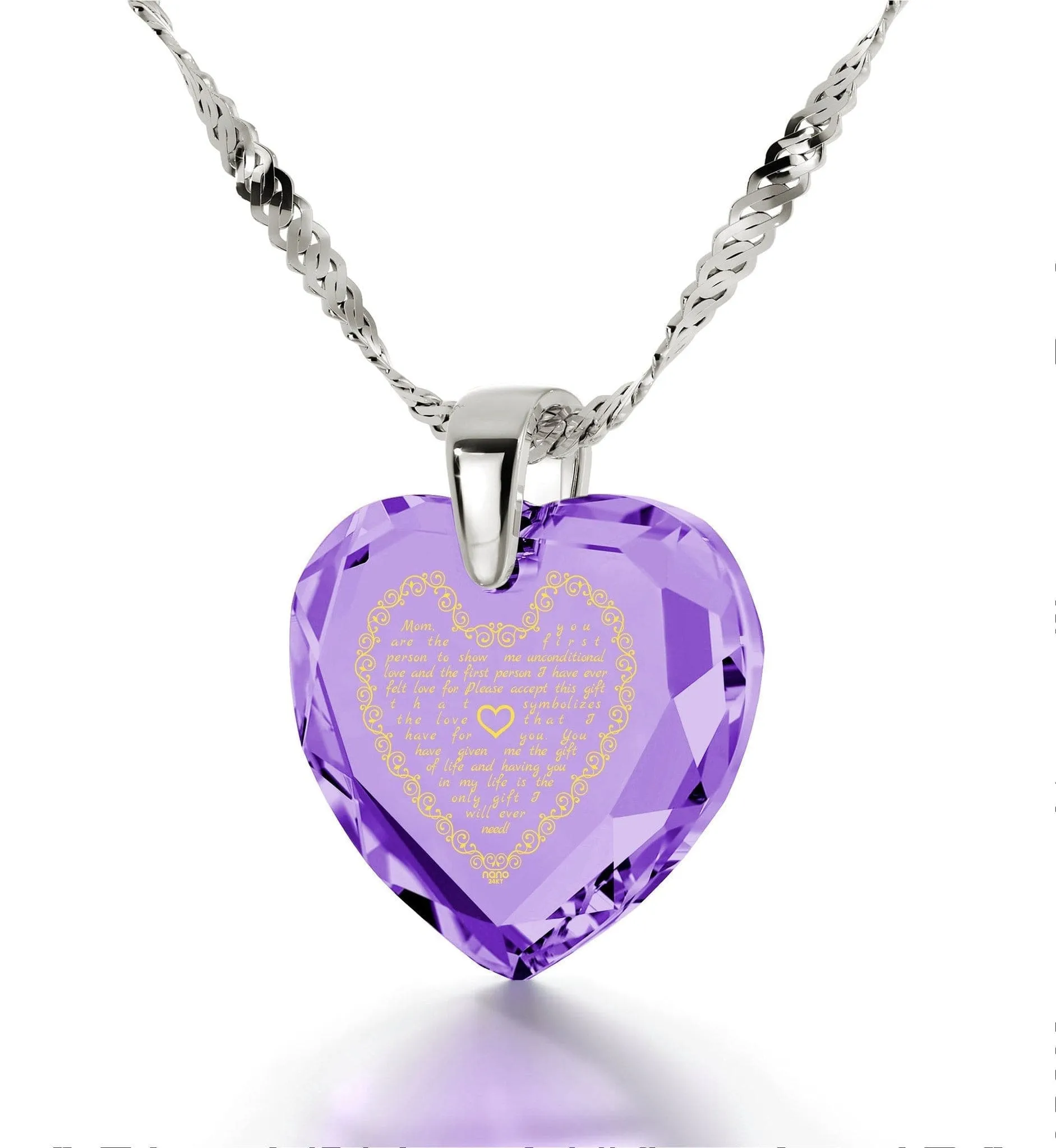 Letter to Mom, 925 Sterling Silver Necklace, Zirconia