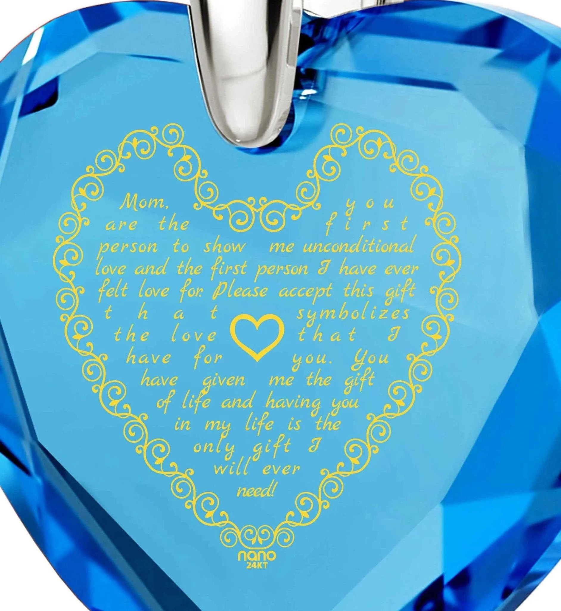 Letter to Mom, 925 Sterling Silver Necklace, Zirconia