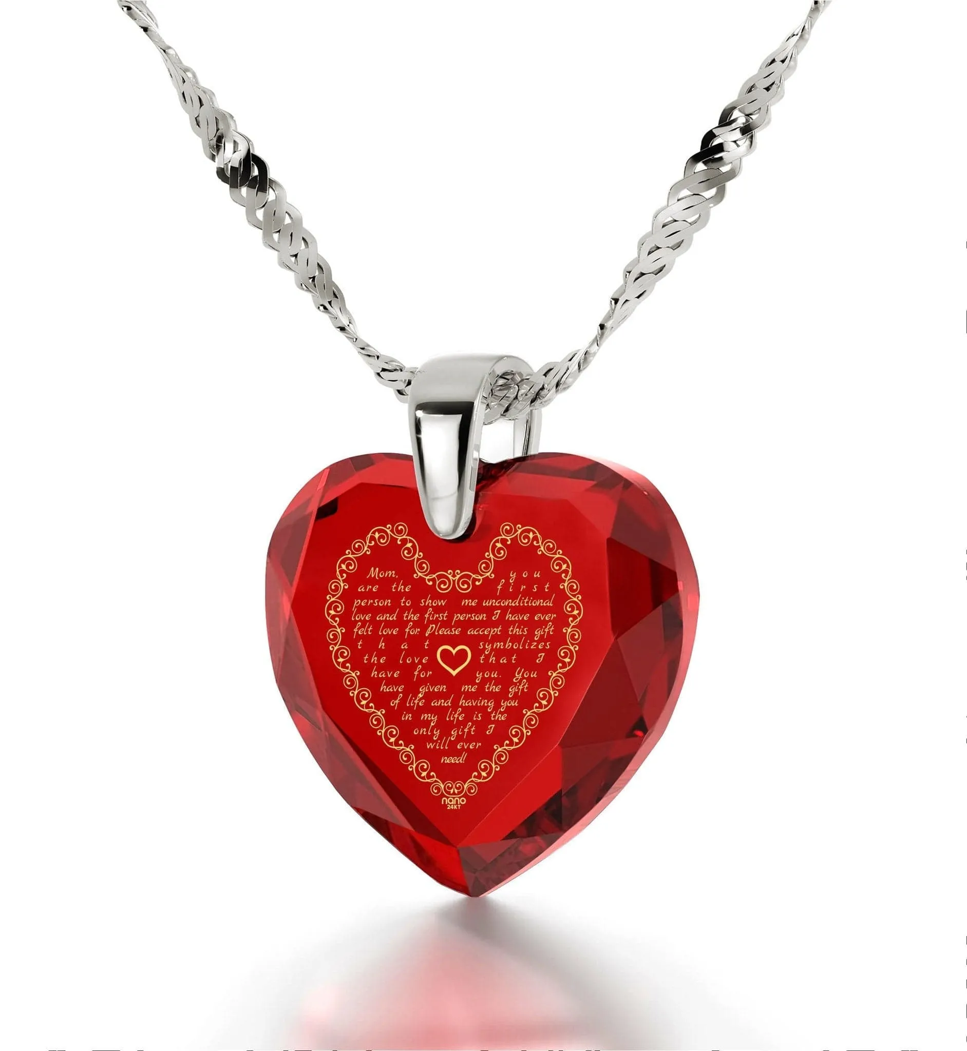 Letter to Mom, 925 Sterling Silver Necklace, Zirconia
