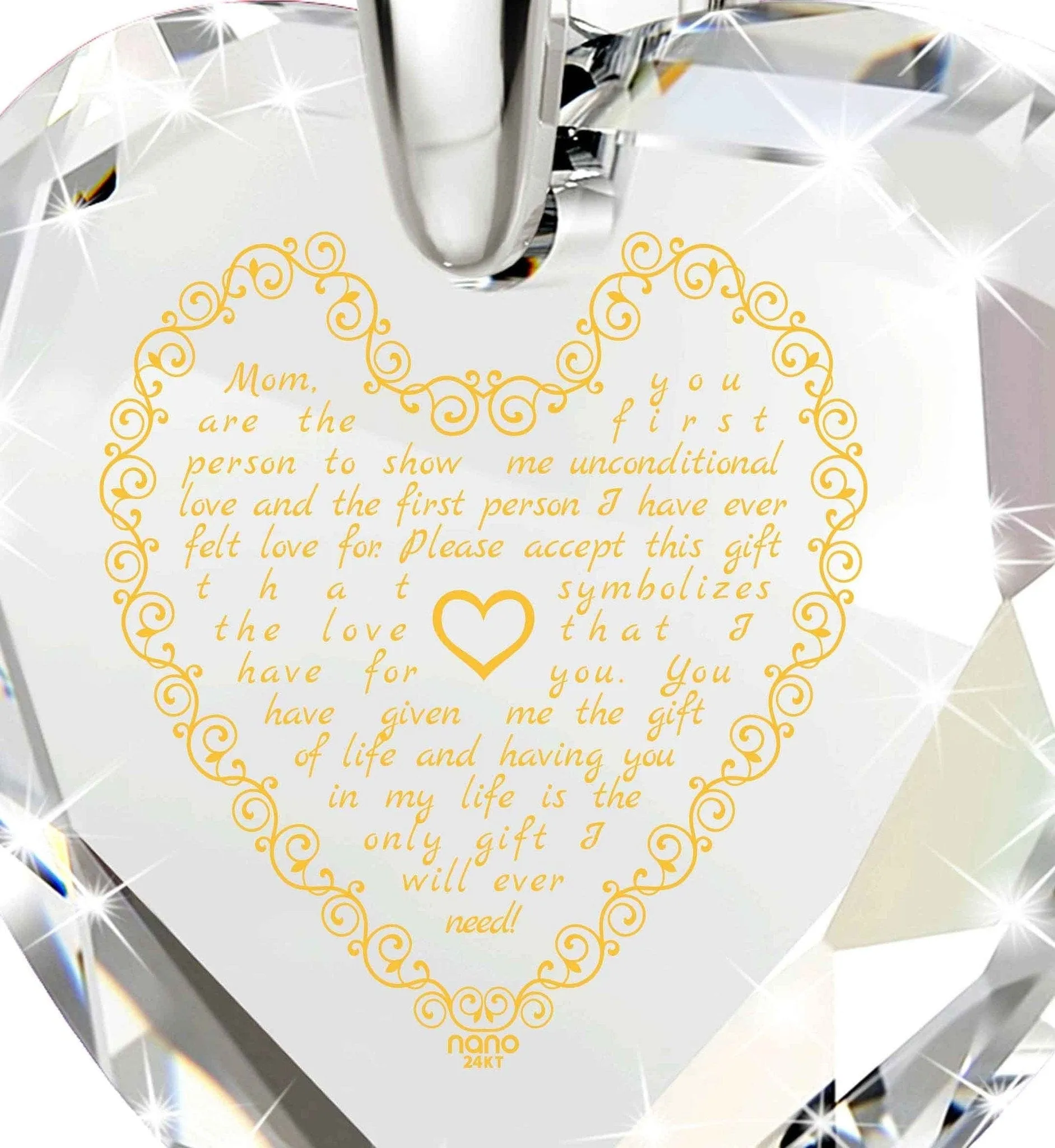 Letter to Mom, 925 Sterling Silver Necklace, Zirconia