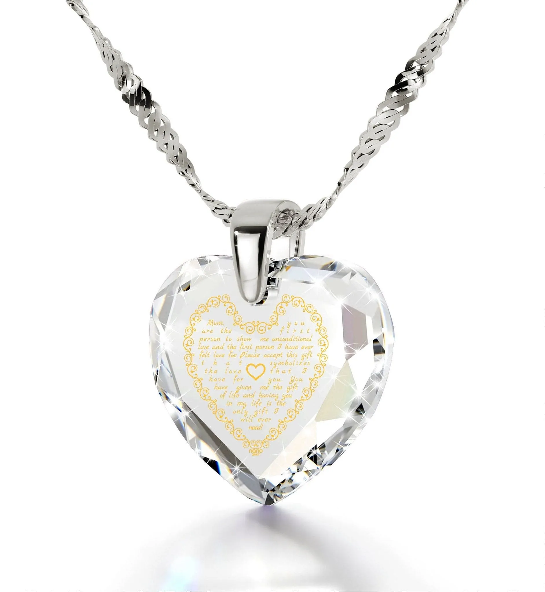 Letter to Mom, 925 Sterling Silver Necklace, Zirconia