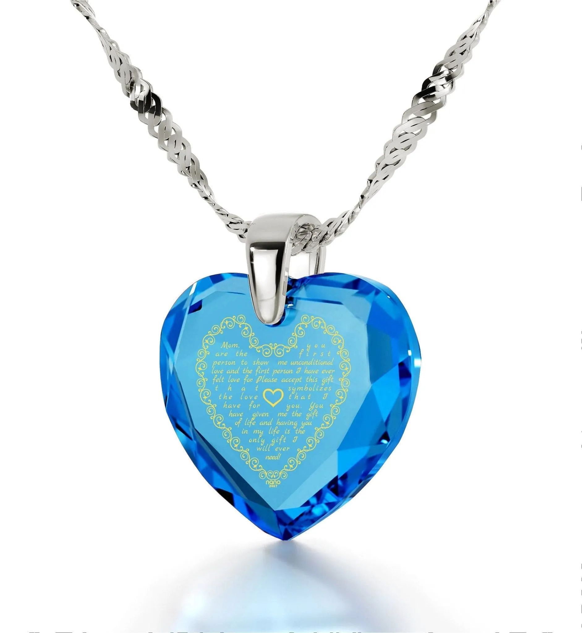 Letter to Mom, 925 Sterling Silver Necklace, Zirconia