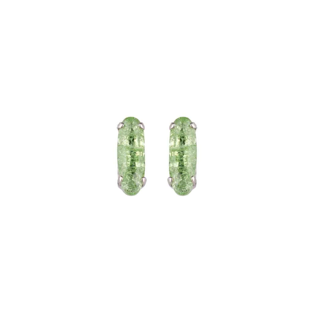 Long Oval Single Post Earring  in "Peridot" - Rhodium
