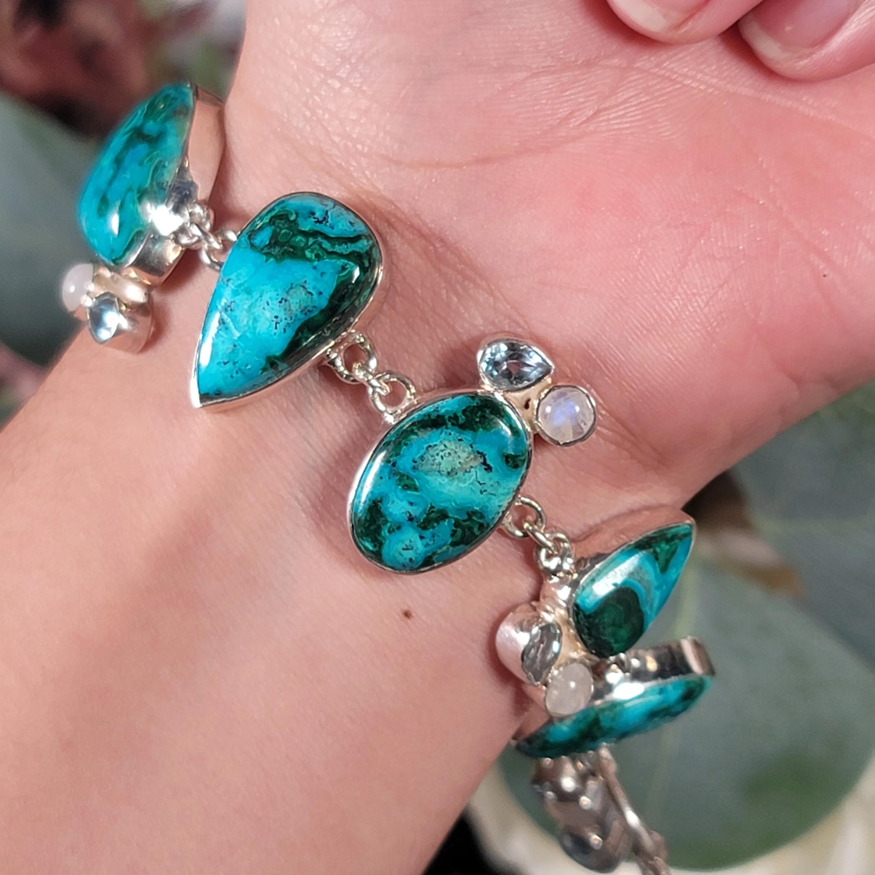 Malacolla, Topaz, and Moonstone Bracelet .925 Silver for Abundance, Protection and Transformation