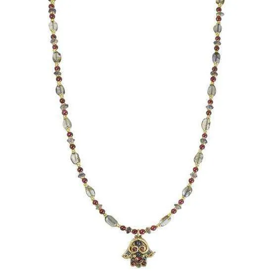 Michal Golan Iolite and Garnet Beaded Hamsa Necklace