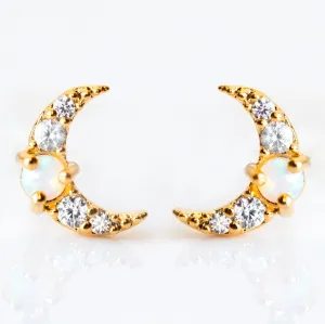 Mini Moon Opal Stud Earrings