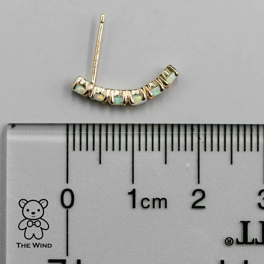 Minimalist Australian Solid Opal Curved Stud Earrings 14K Yellow Gold