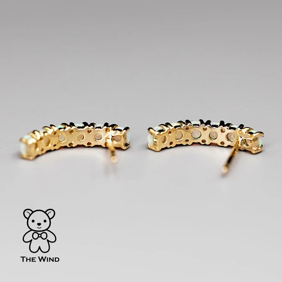 Minimalist Australian Solid Opal Curved Stud Earrings 14K Yellow Gold
