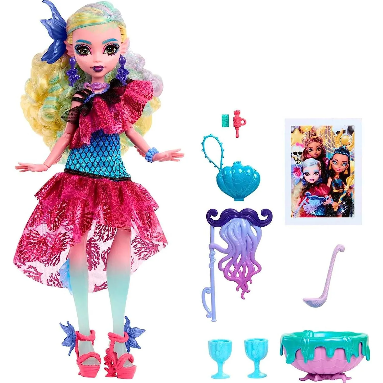 Monster High Lagoona Blue Doll in Monster Ball Party Dress with Themed Accessories Like Balloons
