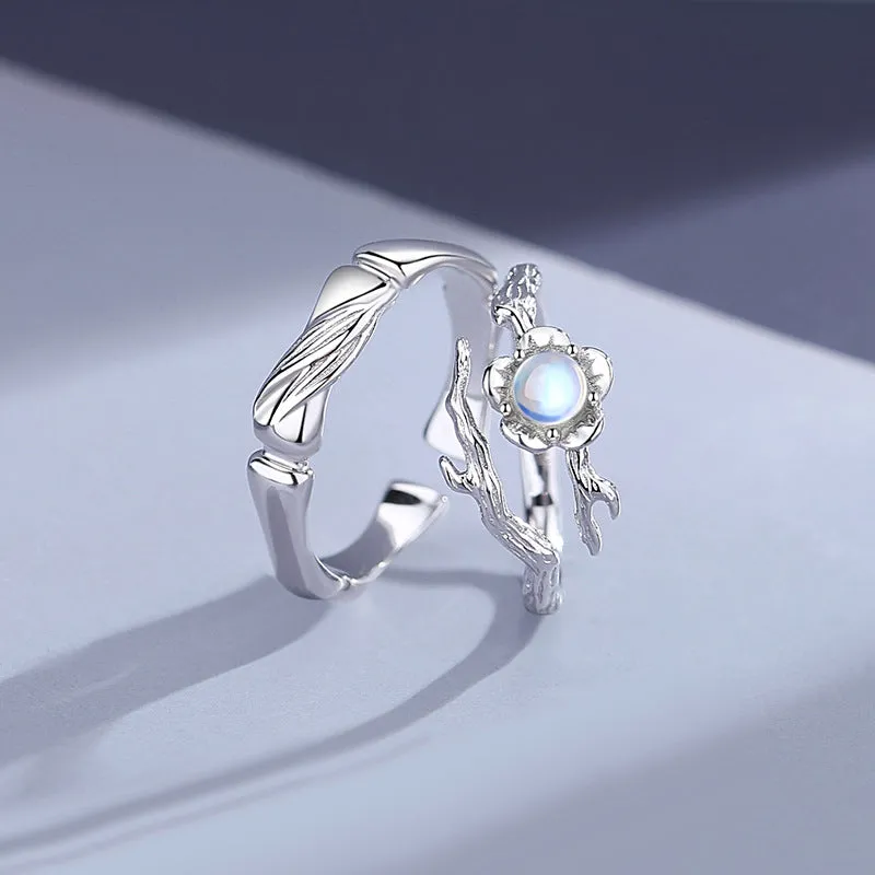 Moonstone Blossom Couple Wedding Bands