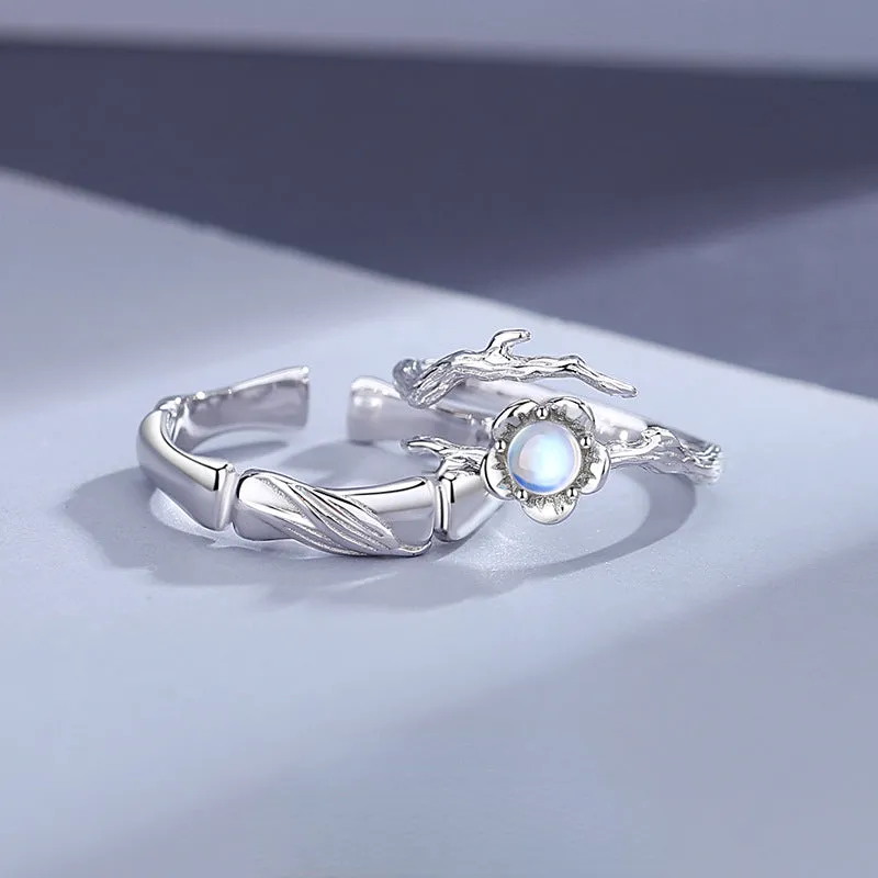 Moonstone Blossom Couple Wedding Bands