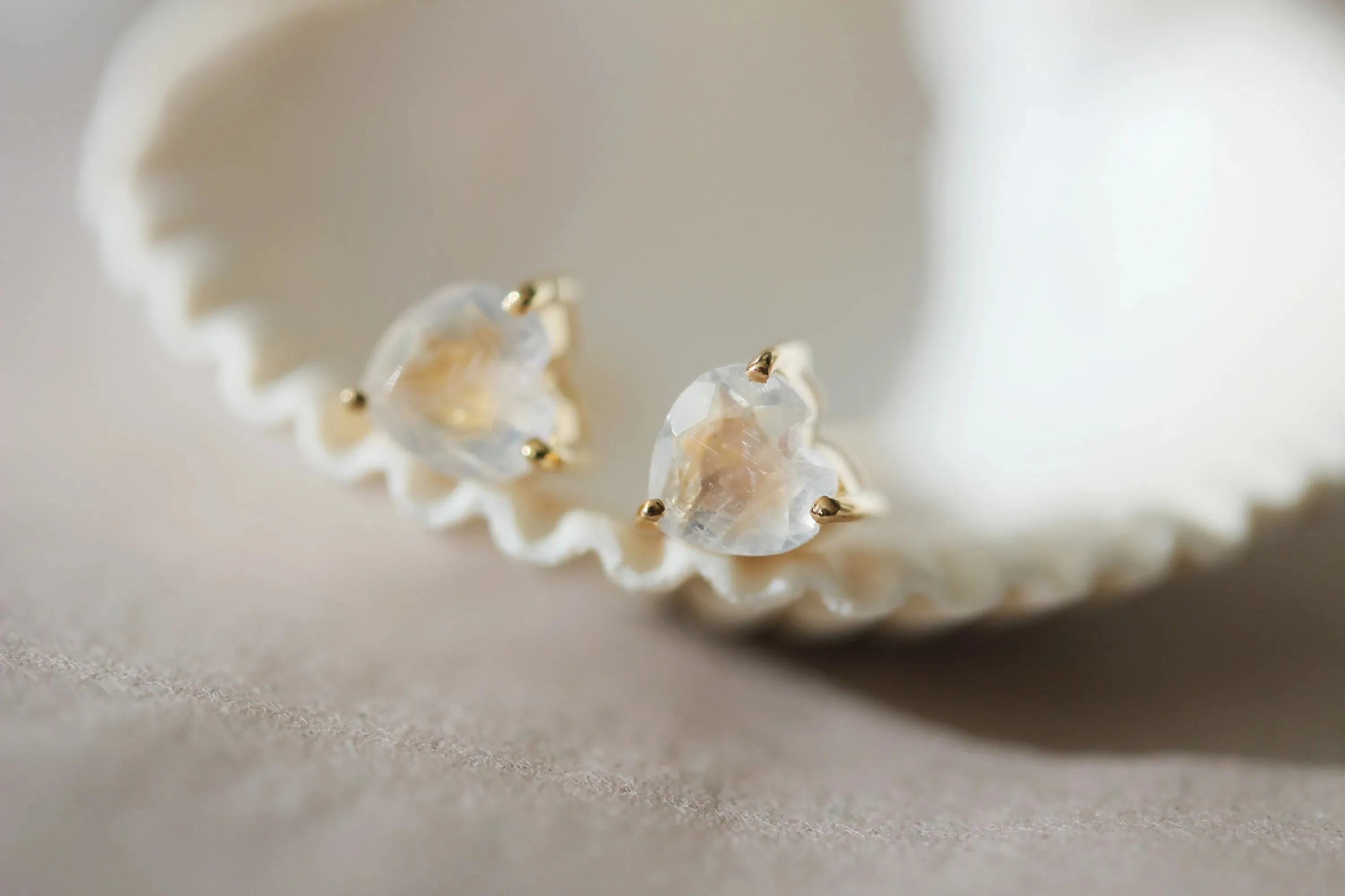 Moonstone Heart Studs | Little Gold