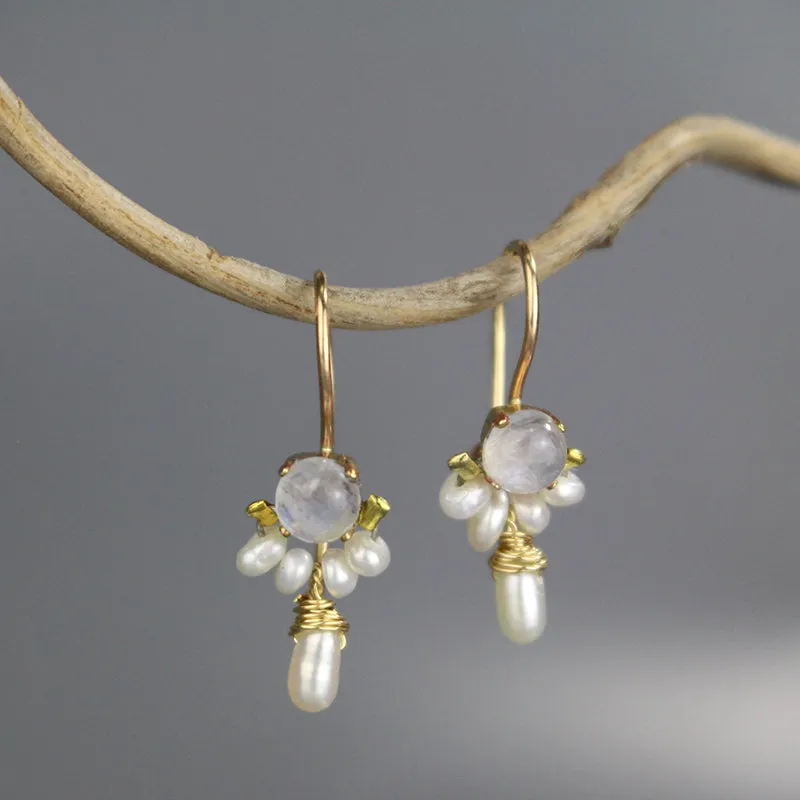 Moonstone Pearl Petite Dancer Earrings