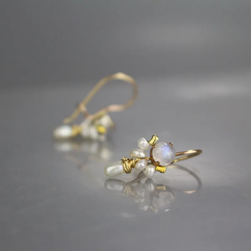 Moonstone Pearl Petite Dancer Earrings