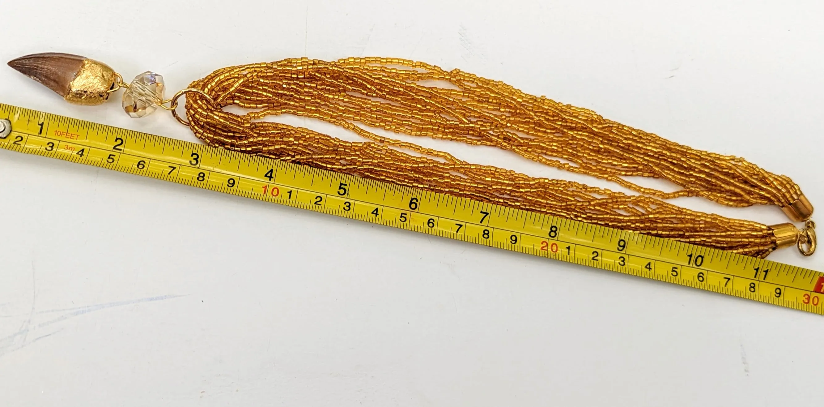 Mosasaurus Tooth Fossil   Czech Rep Seed Bead Multi Strand NOW Necklace Gay Isber Unisex Gift Box