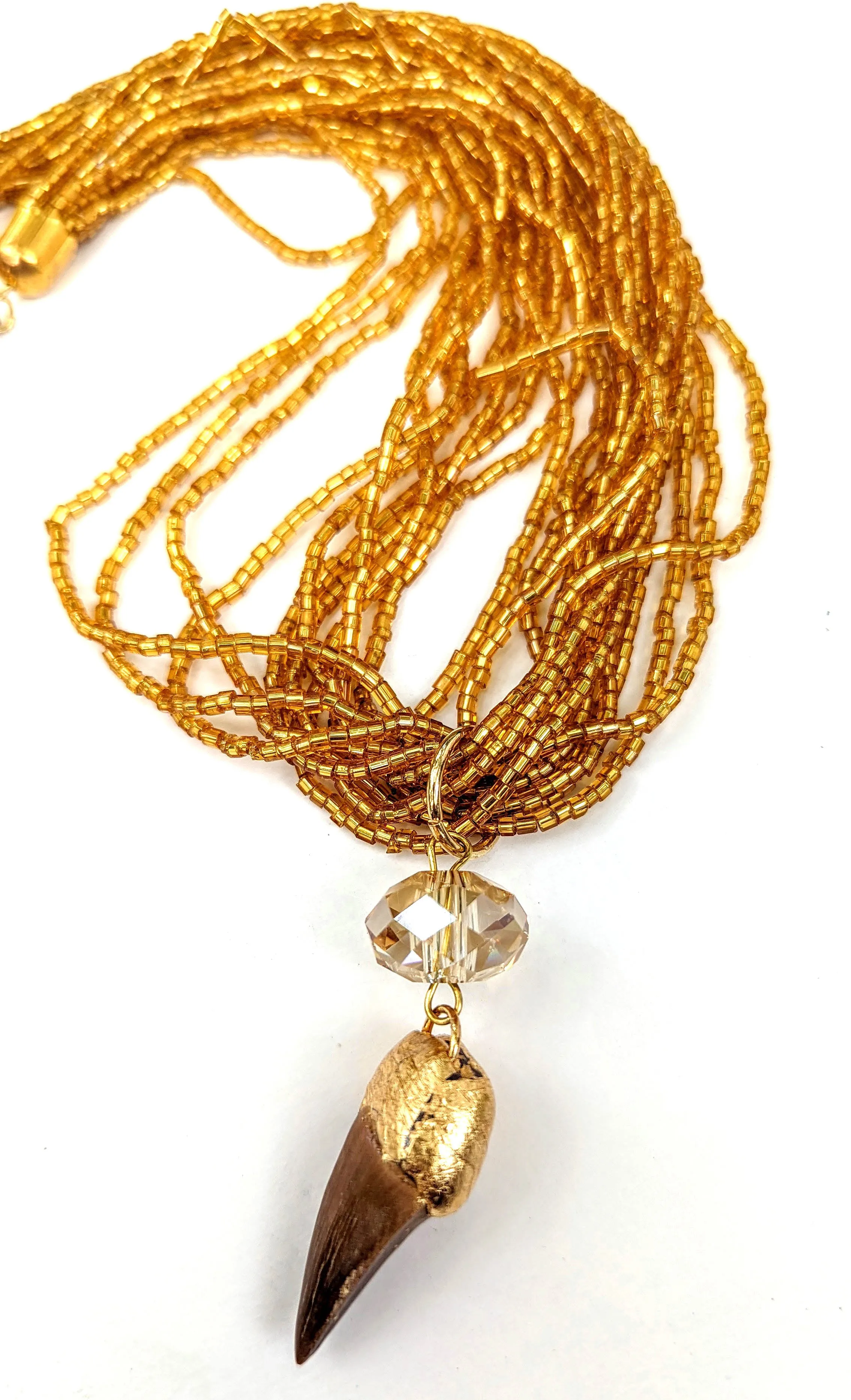 Mosasaurus Tooth Fossil   Czech Rep Seed Bead Multi Strand NOW Necklace Gay Isber Unisex Gift Box