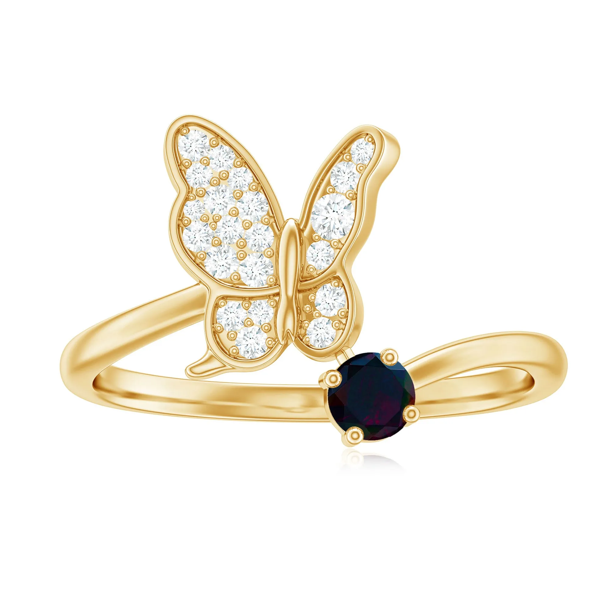Natural Black Opal and Diamond Butterfly Ring