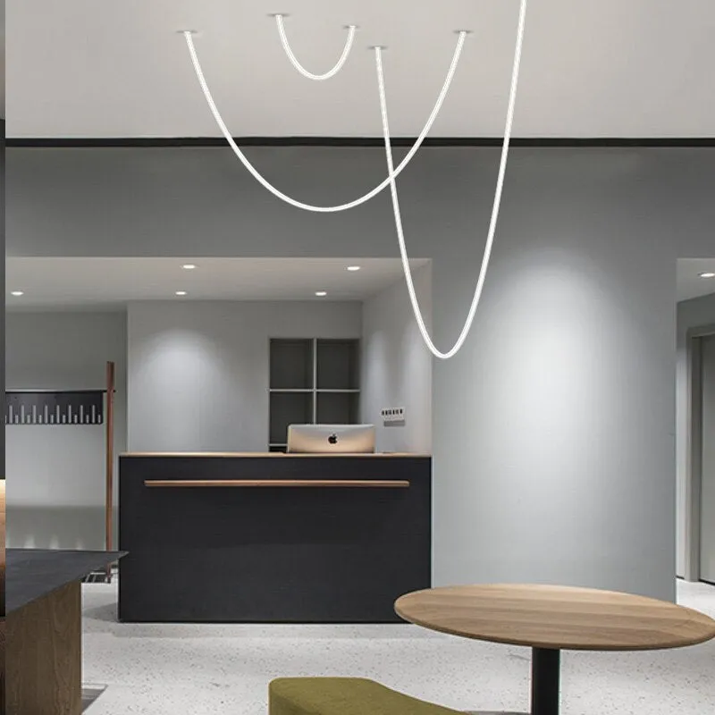 Nordic Minimalist Line Pendant Light Modern Hose Geometric Art Lamps for Living Room Kitchen Hotel Lobby Villa Loft Chandeliers
