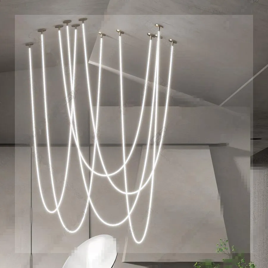 Nordic Minimalist Line Pendant Light Modern Hose Geometric Art Lamps for Living Room Kitchen Hotel Lobby Villa Loft Chandeliers