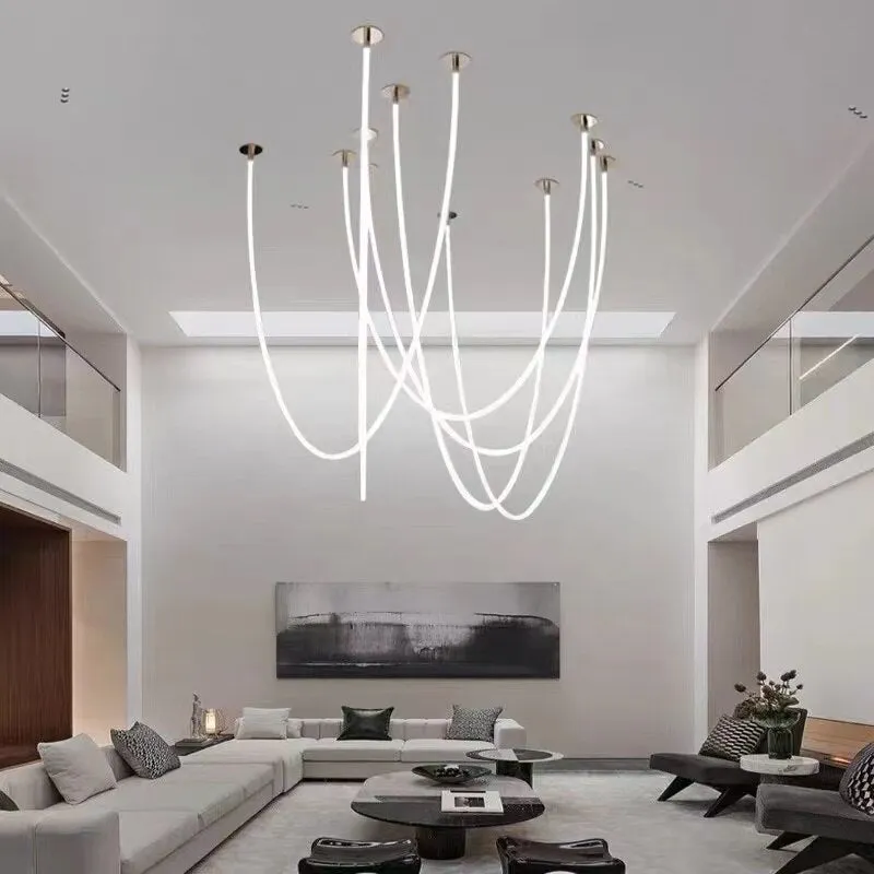 Nordic Minimalist Line Pendant Light Modern Hose Geometric Art Lamps for Living Room Kitchen Hotel Lobby Villa Loft Chandeliers