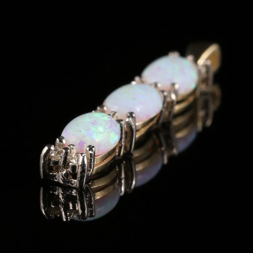 Opal And Diamond Trilogy Pendant 9Ct Gold