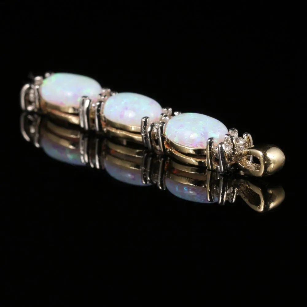 Opal And Diamond Trilogy Pendant 9Ct Gold
