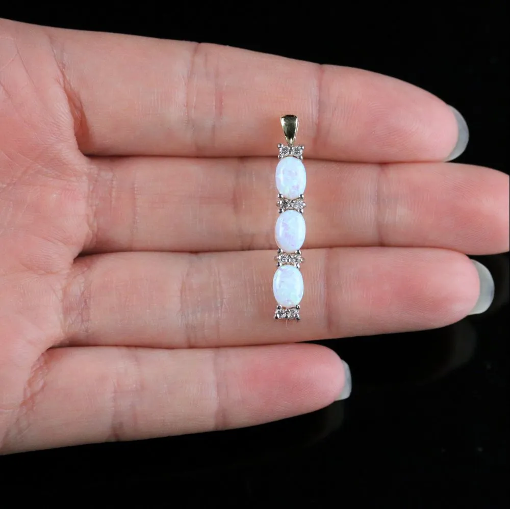 Opal And Diamond Trilogy Pendant 9Ct Gold