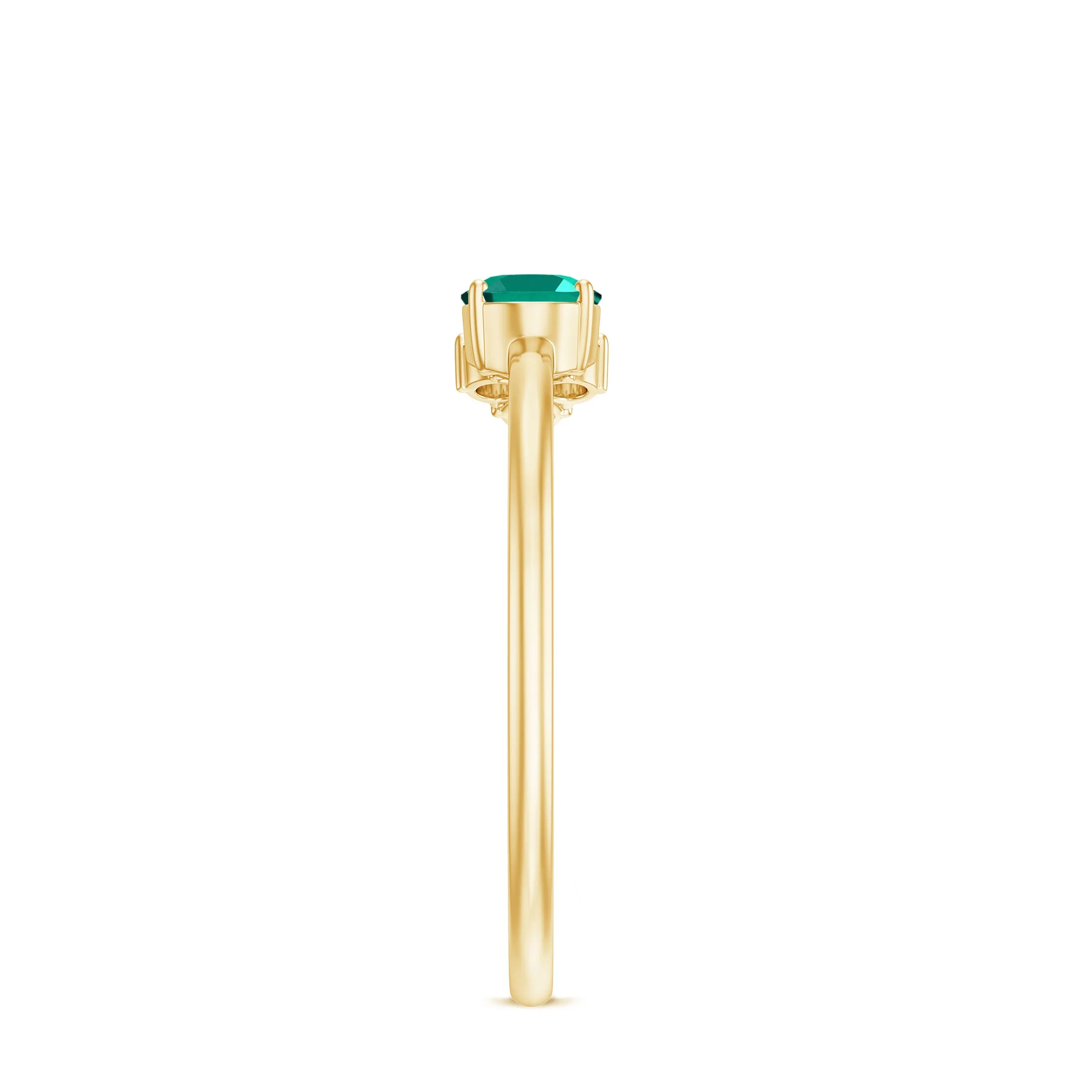 Oval Cut Created Emerald Minimal East West Ring with Diamond Trio