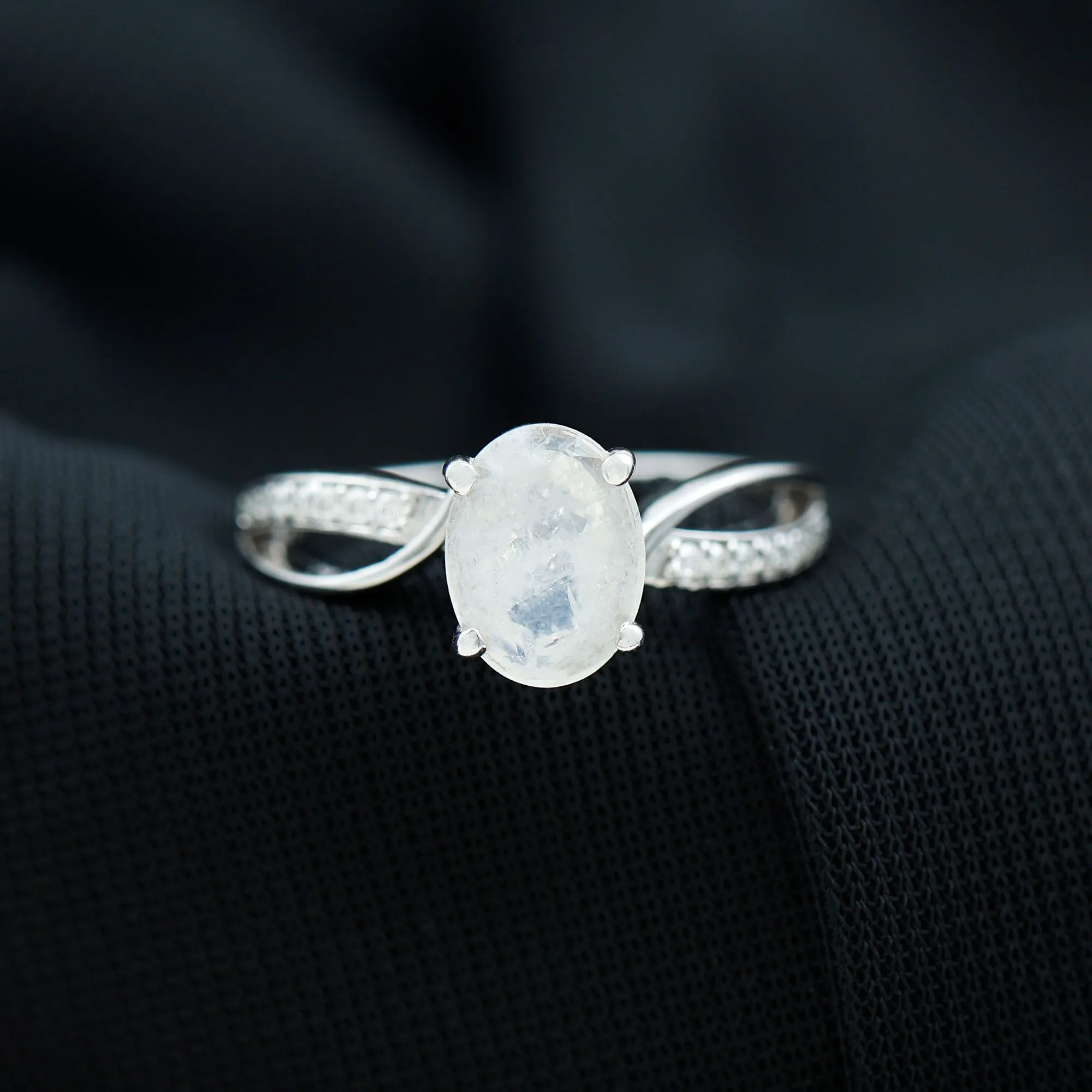 Oval Moonstone Solitaire Engagement Ring with Split Shank