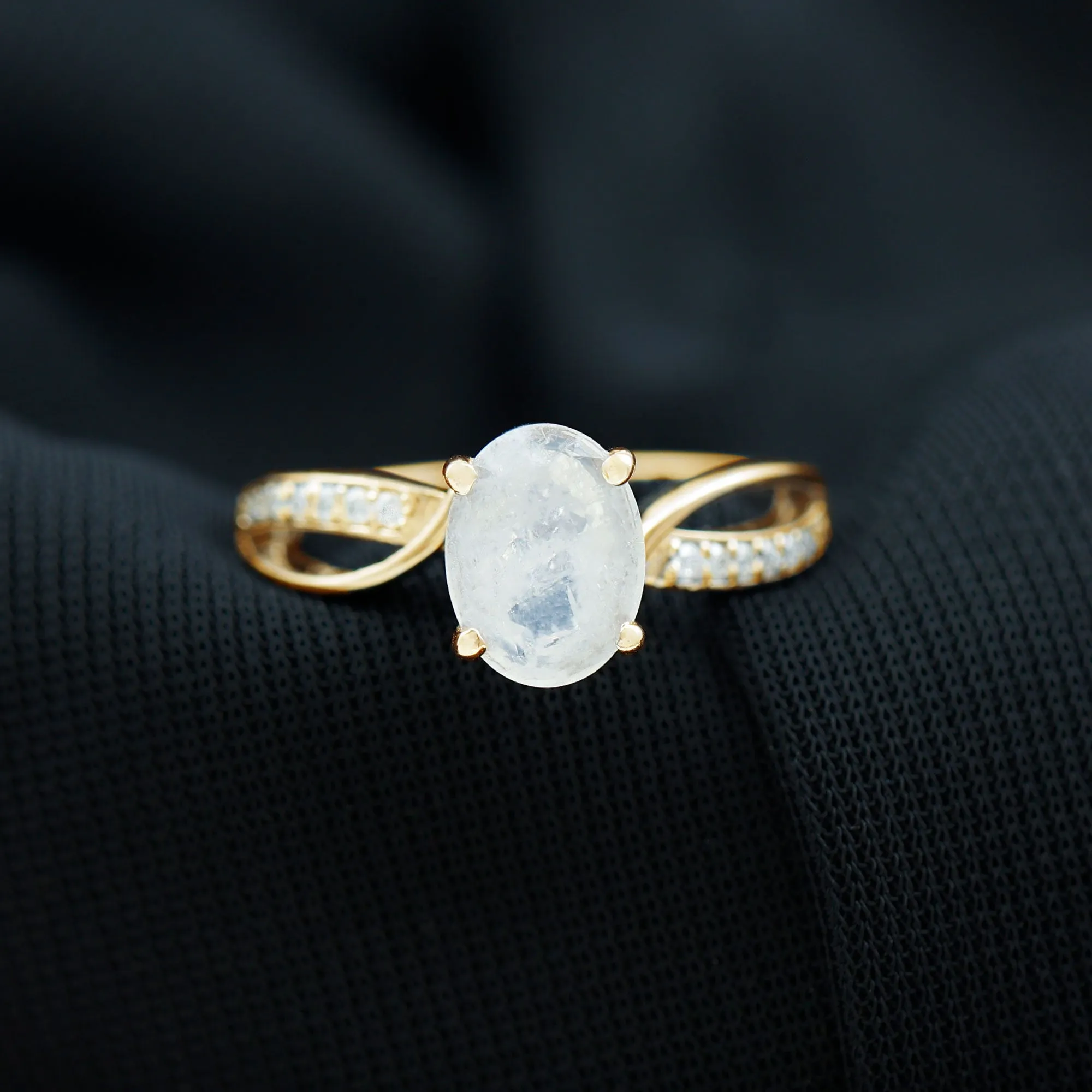 Oval Moonstone Solitaire Engagement Ring with Split Shank