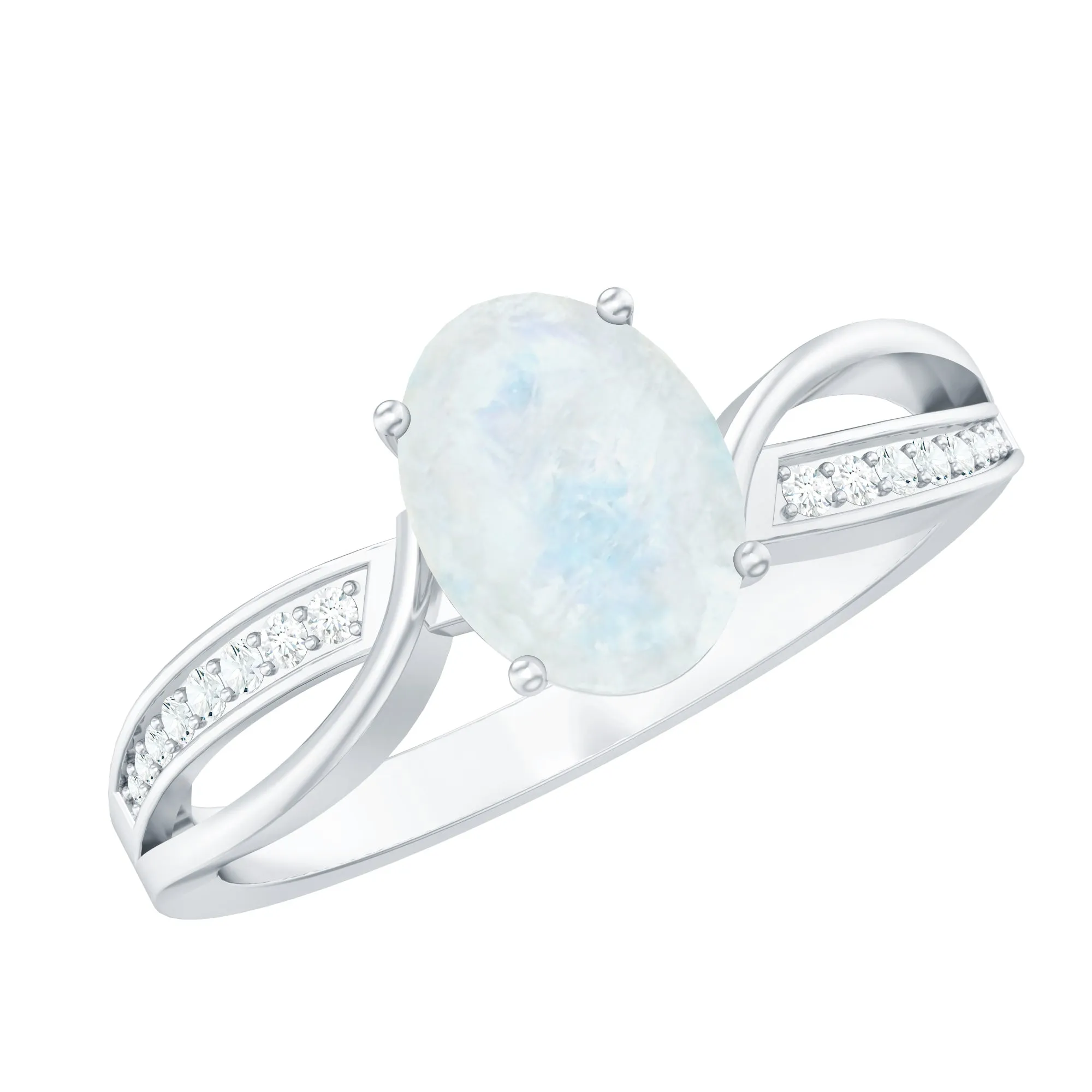 Oval Moonstone Solitaire Engagement Ring with Split Shank