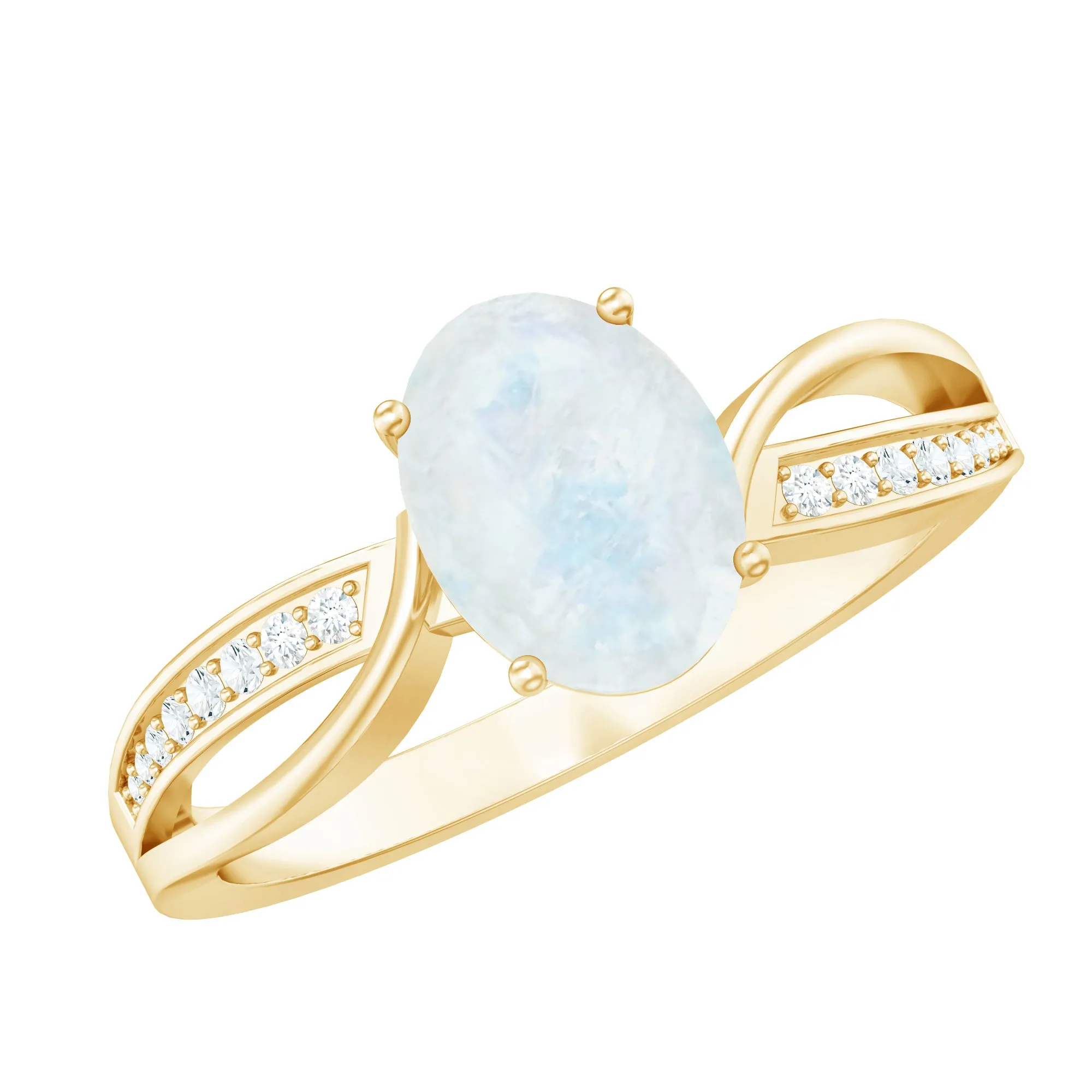 Oval Moonstone Solitaire Engagement Ring with Split Shank