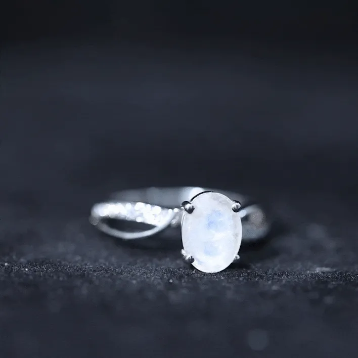 Oval Moonstone Solitaire Engagement Ring with Split Shank