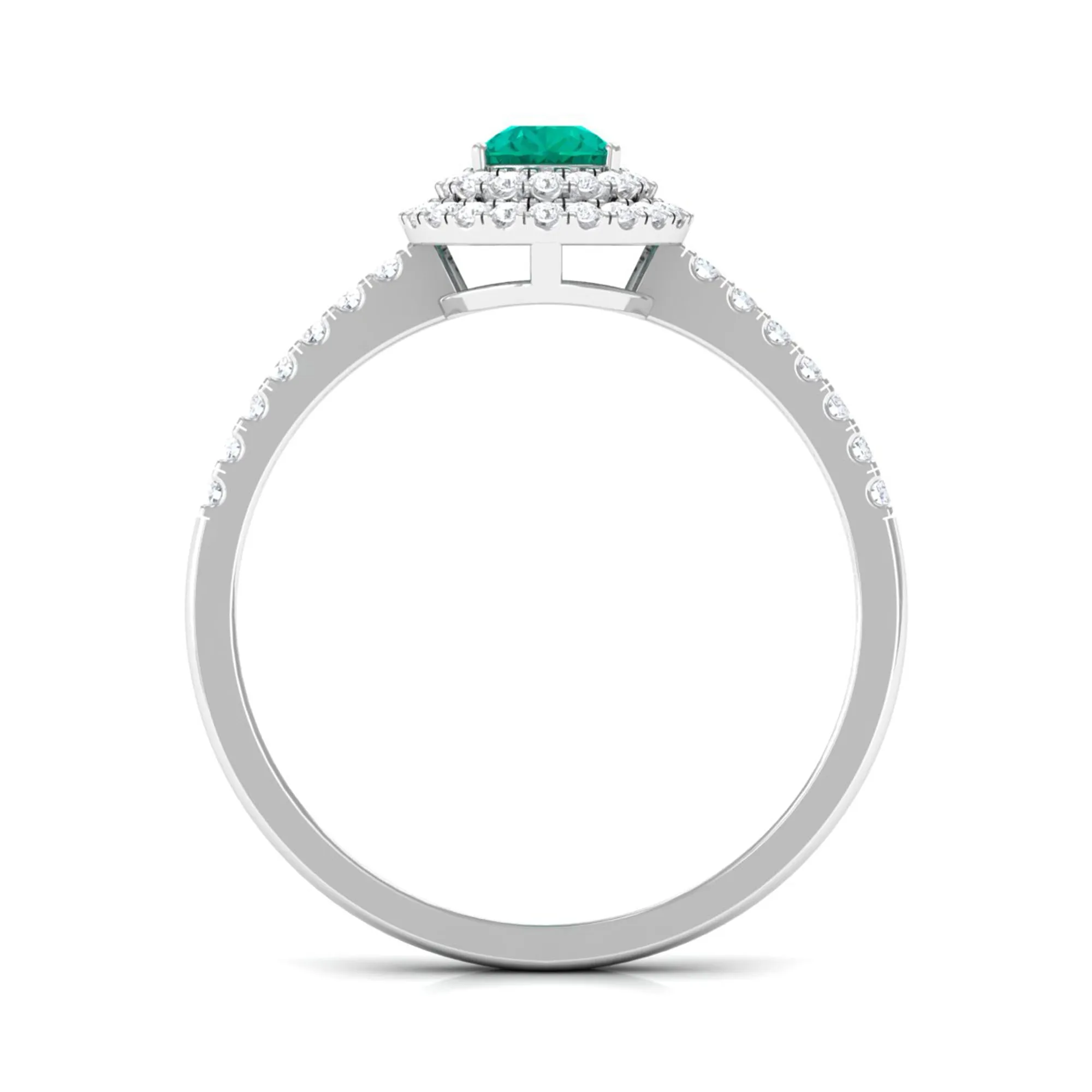 Pear Shape Emerald Engagement Ring with Diamond Double Halo